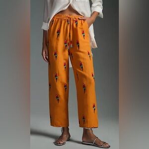 Rio X Anthropologie Tropical Orange Parrot Print Wide Leg Pants Farm Rio